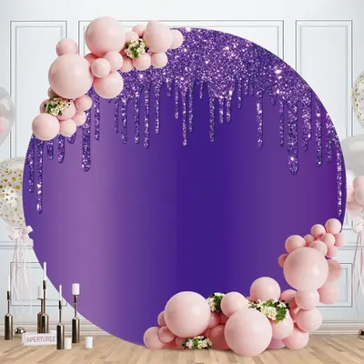 Aperturee Purple Glitter Round Birthday Party Backdrop Decoration | Custom Round Backdrop | Circle Backdrops For Birthday | C...