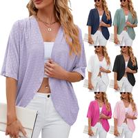 Langdadu Spring/Summer New Solid Color Half Sleeves Cardigan Knitted Cardigan Coat Office Cardigan
