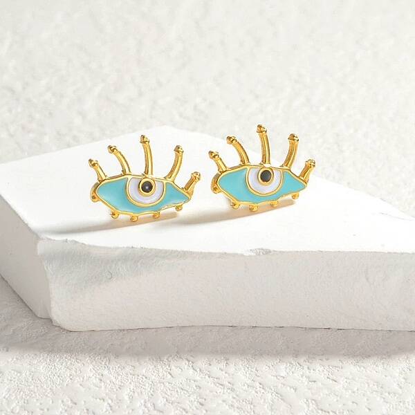 304 Stainless Steel Enamel Stud Earrings for Women