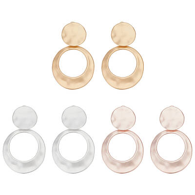 3 Pairs 3 Colors Alloy Donut Dangle Clip-on Earrings