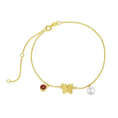 14K Gold Pearl Butterfly Charm Bracelet