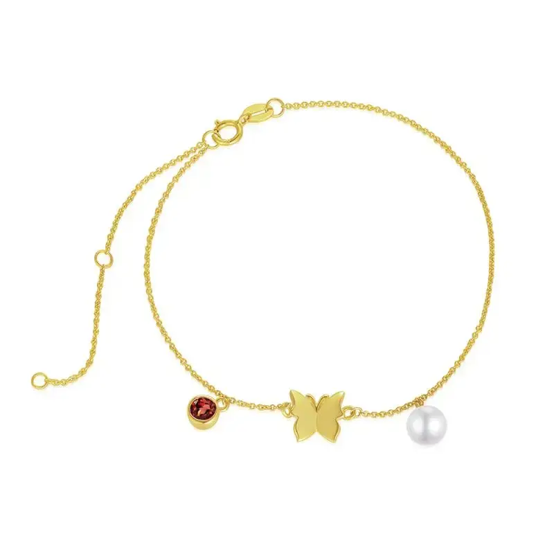 14K Gold Pearl Butterfly Charm Bracelet