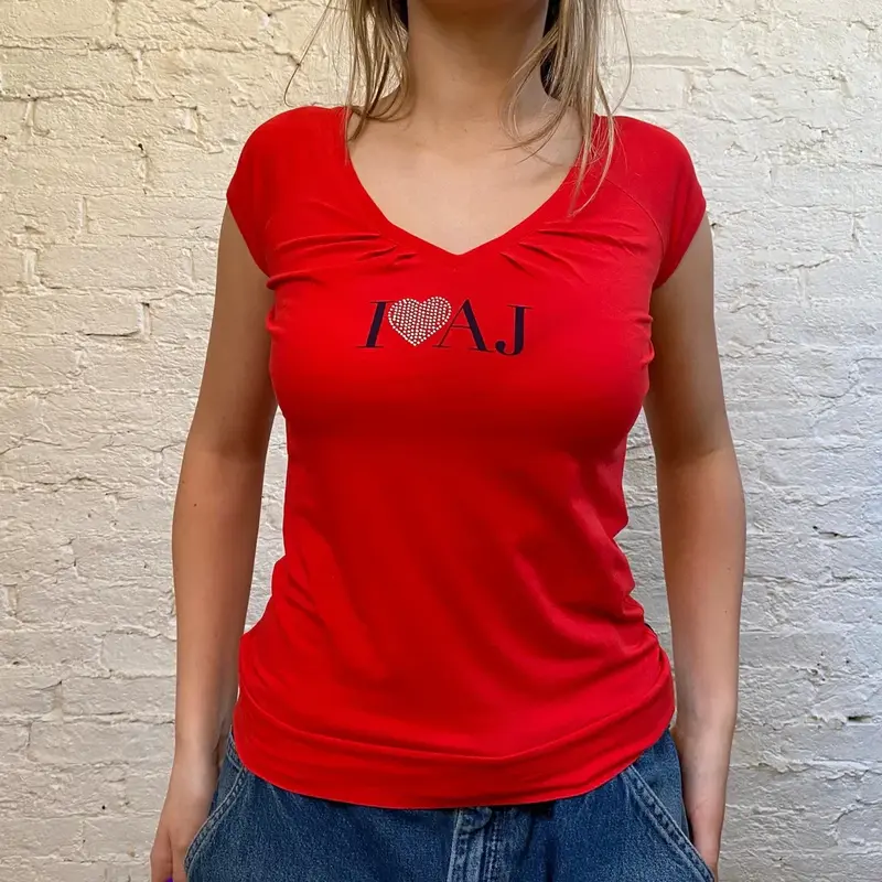 Armani Jeans V-neck T-Shirt - Large Red Cotton Blend