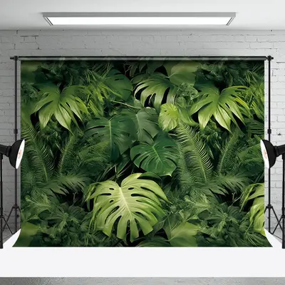 Natural Green Monstera Leaves Spring Photo Backdrop - Aperturee