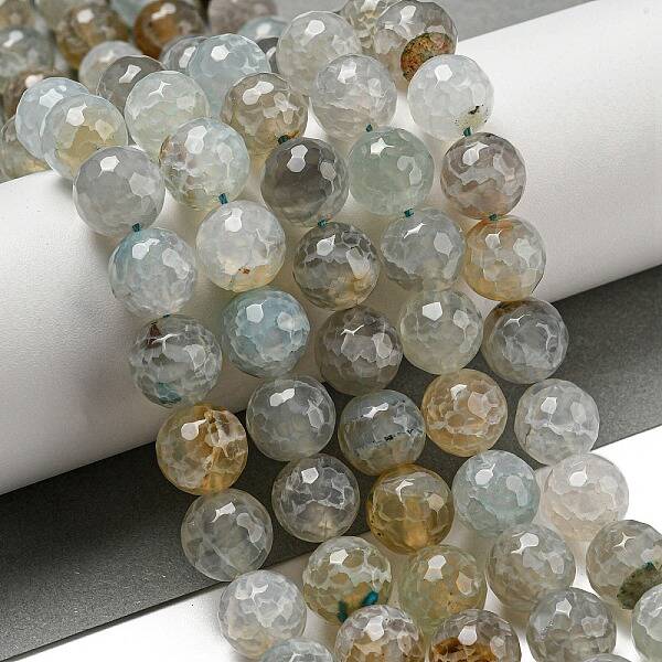 Faceted Natural Dragon Veins Agate Beads Strands