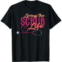 Men's Clothing Men Graphic Tee Shirts Humor Shirts Living The Scrub Life Heart Stethoscope Funny Medical Nurse T-Shirt Casual...