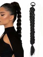 18 Inch Long Straight Ponytail Extension, Natural Fluffy Synthetic Ponytail Extension with Hair Tie, Synthetic Hairpiece for ...