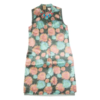 WHISTLES Womens Shift Dress Green Silk Floral Sleeveless Midi UK 10