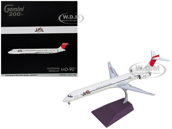 McDonnell Douglas MD-90 Commercial Aircraft Japan Airlines (JA002D) White with Red Tail Gemini 200 Series 1/200 Diecast M...