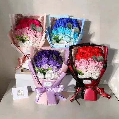 Room Decor Artificial Rose Bouquet Gift Box, Artificial Flower Bouquet Including 18pcs for Home Decor, Boyfriend Gifts, Gifts...