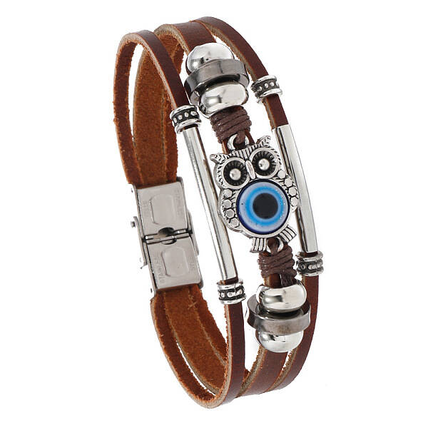 Owl with Evil Eye Link Multi-strand Bracelets