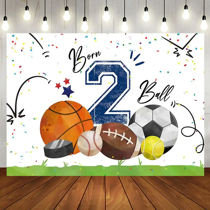 Born 2 Ball Green Lawn Sports Backdrop For Birthday - Aperturee