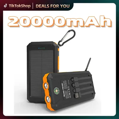 Solar Charger Power Bank 20,000mAh, Portable Charger, 4 Cables 3 Ports Fast Charging External Battery Pack with USB C for Cel...