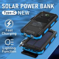 Solar Charger Power Bank   Built-in USB-A Type-C Micro USB Ports Fast Charging Flashlight Carabiner Outdoor Portable Emergenc...
