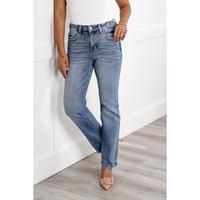 Risen High Rise Medium Wash Tummy Control Ankle Straight Leg Jeans with Adjustable Waistband