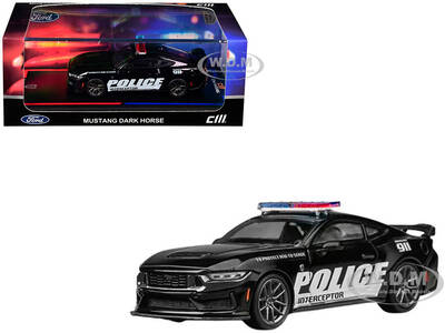 Ford Mustang Dark Horse Police Interceptor Black 1/64 Diecast Model Car by CM Model