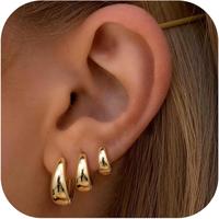 BESTEEL 3Pairs Gold Hoop Earrings Set for Women Chunky Gold Silver Hoop Earrings 14K Gold Filled Hypoallergenic Small Huggie ...