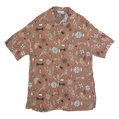 SALIE SAHN Womens Printed Shirt Brown Collared Viscose Crazy Pattern L