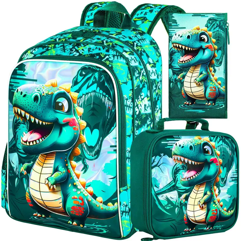 GXTVO 3PCS Dinosaur Backpack for Boys, Water Resistant Kids Bookbag Set with Lunch Box?Cute School Bag for Preschool Toddler