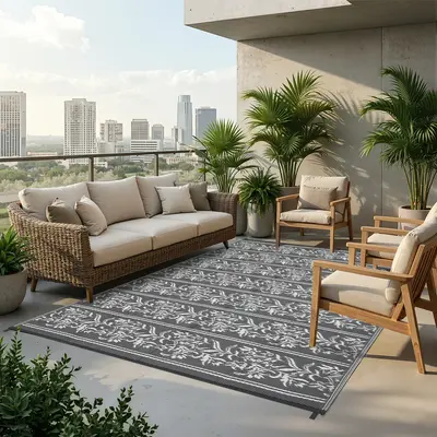 Garvee Waterproof Reversible Outdoor Rug - Boho Leaf Design - Large, UV & Mark Resistant, Collapsible Plastic Patio Carpet wi...