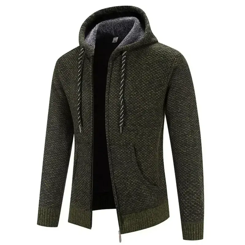 Men's Fleece Clothes Knit Cardigan Jumper Hooded Jackets Brown Sweaters Warm Harajuku Coat