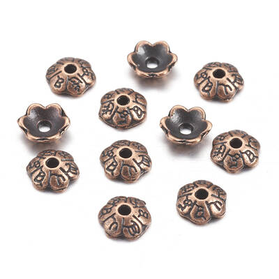 6-Petal Tibetan Style Alloy Flower Bead Caps