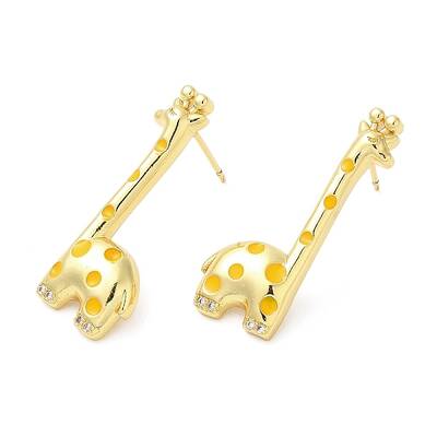 Rack Plating Brass Enamel Giraffe Stud Earrings with Cubic Zirconia