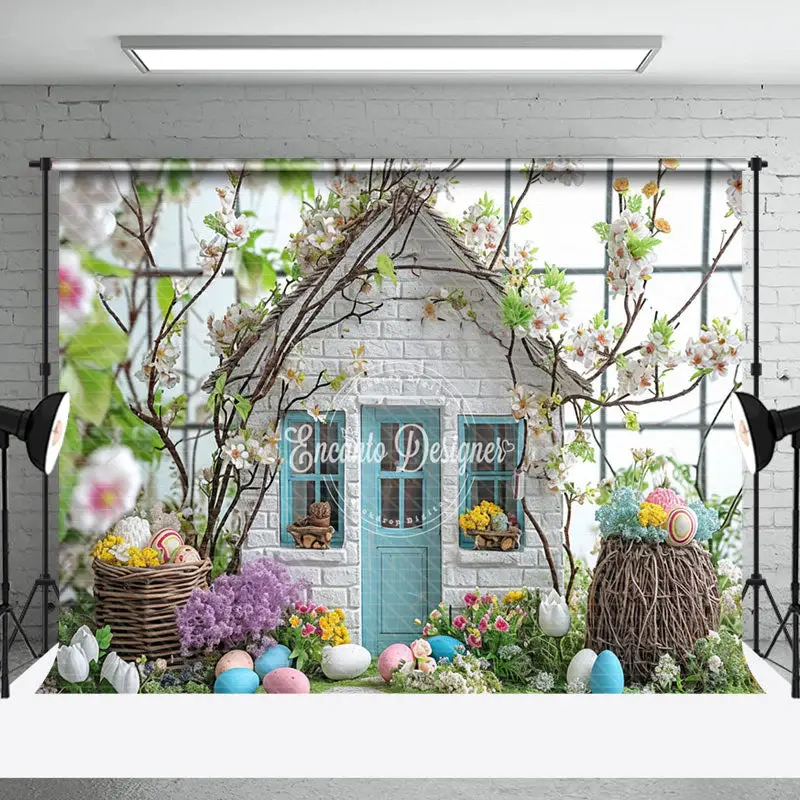 Egg Brick House Floral Easter Backdrop For Photo - Aperturee
