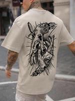 Unisex Men's Cartoon Hands Print Drop Shoulder Round Neck Tee, Regular Fit Street Casual Crew Neck Short Sleeve T-shirt for S...