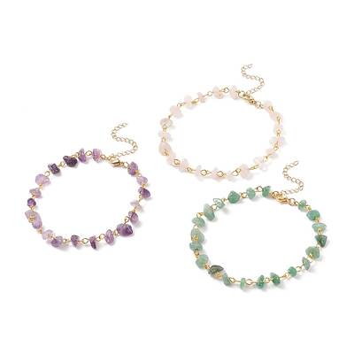 Gemstone Chips Beaded Anklet with 304 Stainless Steel Chains for Women