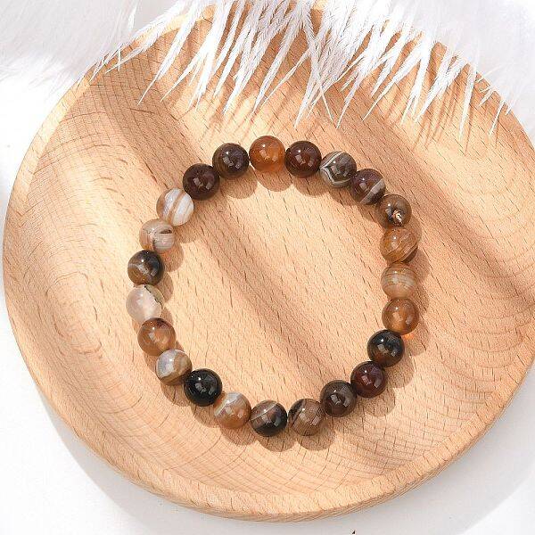 Natural Striped Agate/Banded Agate Beaded Stretch Bracelets