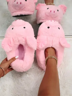 Cute Pig Design Plush Slippers, Casual Soft Comfortable Home Slippers, Warm Non-slip Slippers for Indoor & Outdoor Use for Fa...