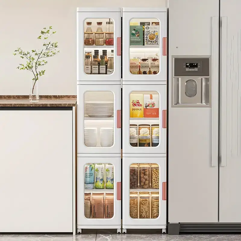 NLDD 4-Tier Slim Stacking Storage Bins – Folding Waterproof Plastic Storage Boxes Cabinet with Wheels for Closet, Pantry, M...