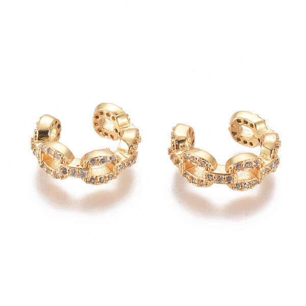 Golden Plated Brass Micro Pave Cubic Zirconia Cuff Earrings