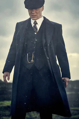Mens Peaky Blinders Costume peaky blinder outfit - Include peaky blinder actor cap Thomas Shelby Black Herringbone Long Overc...