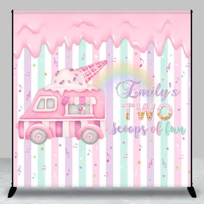 Pink Ice Cream Truck Custom 2nd Birthday Backdrop - Aperturee