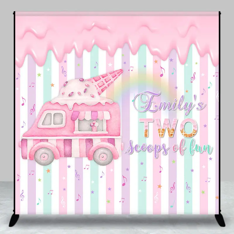 Pink Ice Cream Truck Custom 2nd Birthday Backdrop - Aperturee