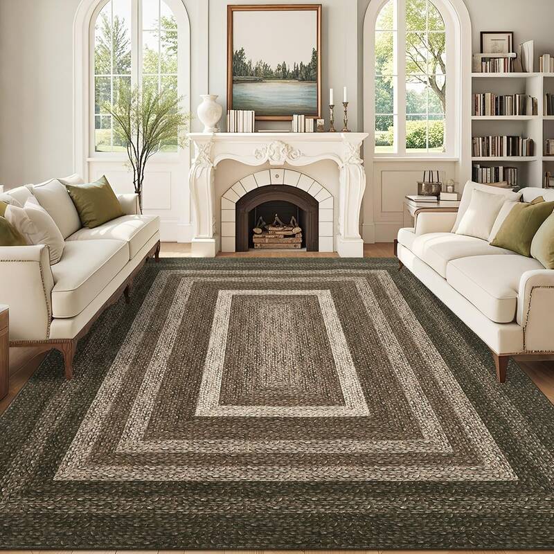 Garvee Imitation Braided Area Rug 6x9 Washable Non-Slip Polyester Low Profile Durable TPR Backing Living Room Bedroom Dining