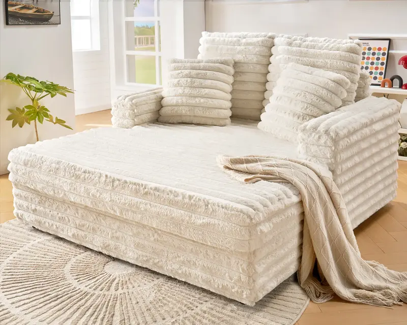 AMERLIFE Chaise Lounge Indoor, Upholstered Sofa Couch Bed with Throw Pillows and Armrests, Modern Sleeper Chair for Bedroom, ...