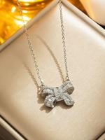 Women's Elegant Artificial Zircon Inlaid Bowknot Design Pendant Necklace, Exquisite Trendy Pendant Necklace, Chic Jewelry As ...