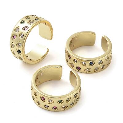 Brass Micro Pave Cubic Zirconia Open Cuff Ring
