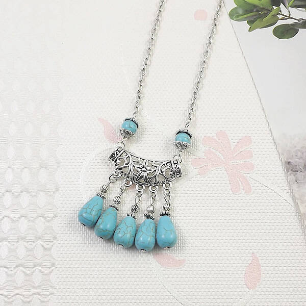 Yunnan Ethnic Style Miao Silver Pave Turquoise Pendant Necklaces Tibetan Nepalese Jewelry