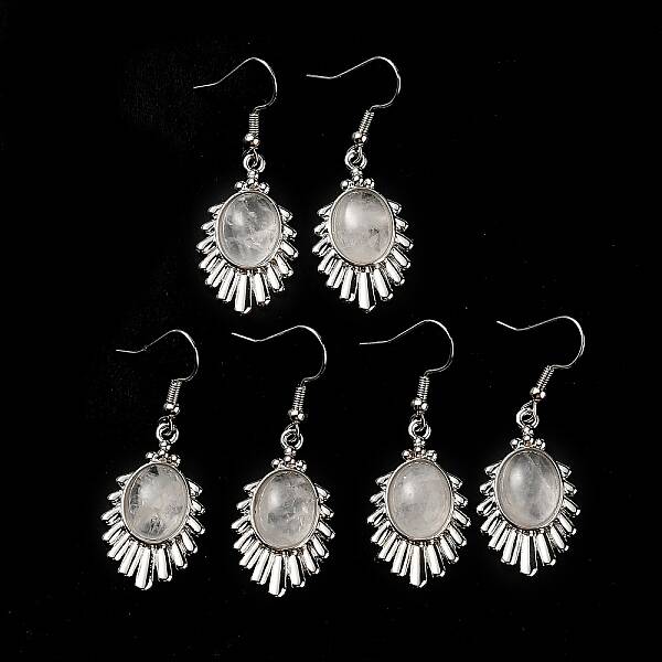 Natural Quartz Crystal Teardrop Dangle Earrings