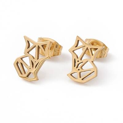 304 Stainless Steel Origami Fox Stud Earrings for Women