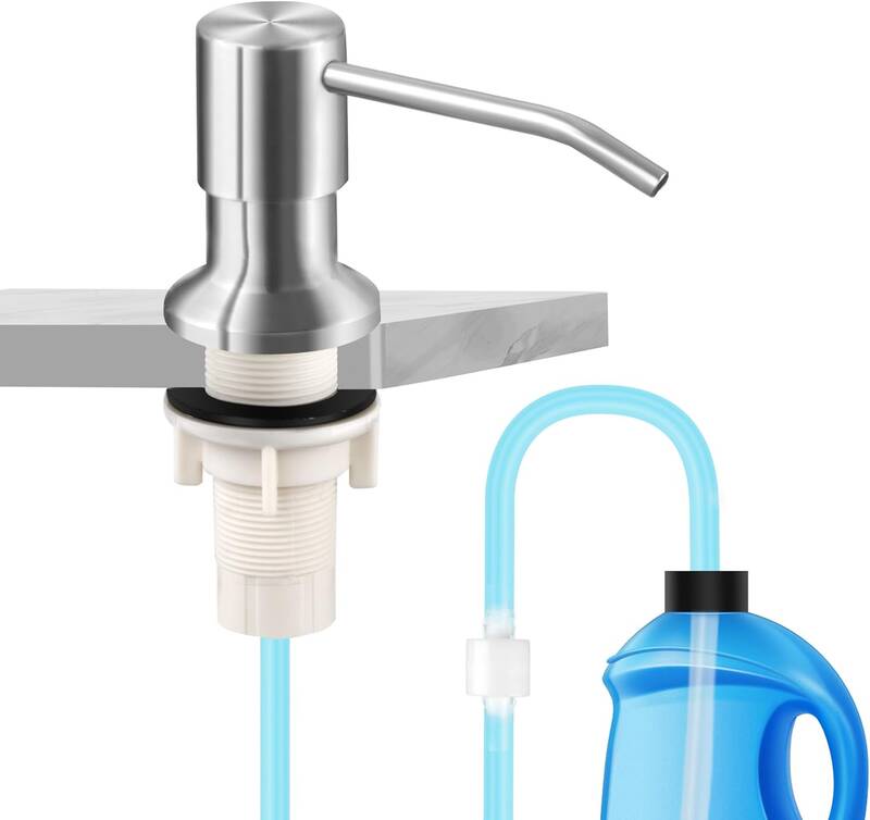 Kitchen Hack- Under Sink Dish Soap Dispenser with 47 Tube Hose and Check Valve for Prevent Backflow for Countertop Disp