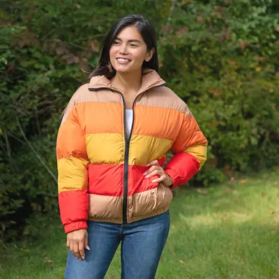 Morning Sun Color Block Puffer Jacket - M
