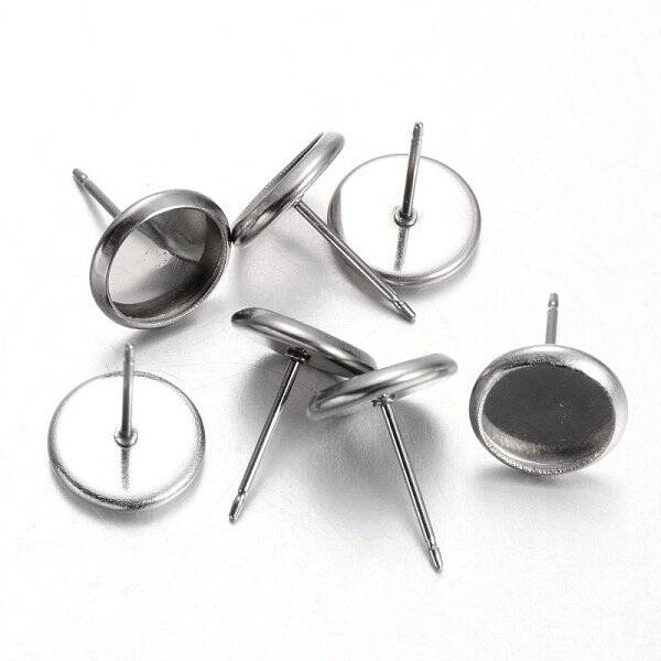 Tarnish Resistant Flat Round Stainless Steel Stud Earring Settings