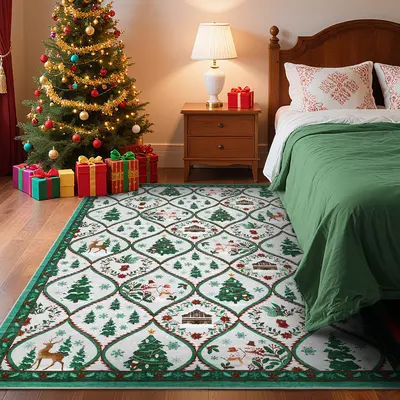 Garvee Christmas Area Rug 4x6 - Festive Boho Trellis, Ultra-Soft & Washable, Non-Slip Polyester, Low Pile, Neutral Beige, Liv...