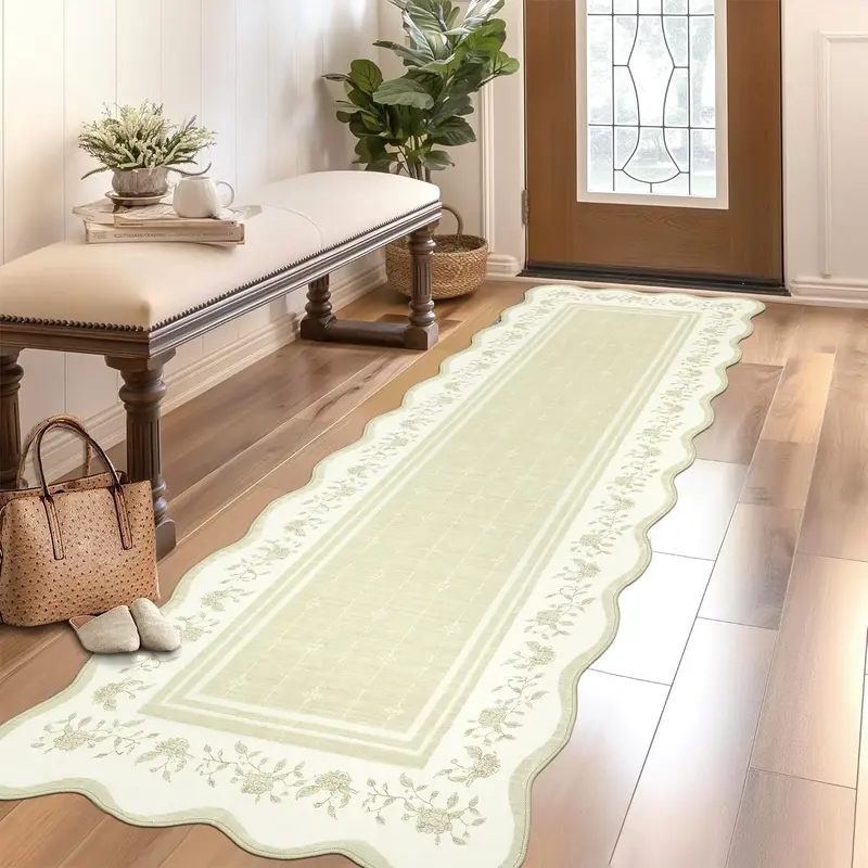 Garvee 2x6 Runner Rug Scalloped Kitchen Runner Rug Non Slip Washable Entryway Runners Modern Bordered Foldable Thin Accent Ca...