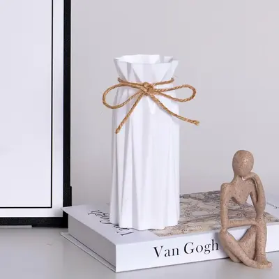 Faux Ceramic Plastic Vase, Creative DIY Summer Desktop Decoration, Geometric Origami Flower Arrangement Container, Home Decor...